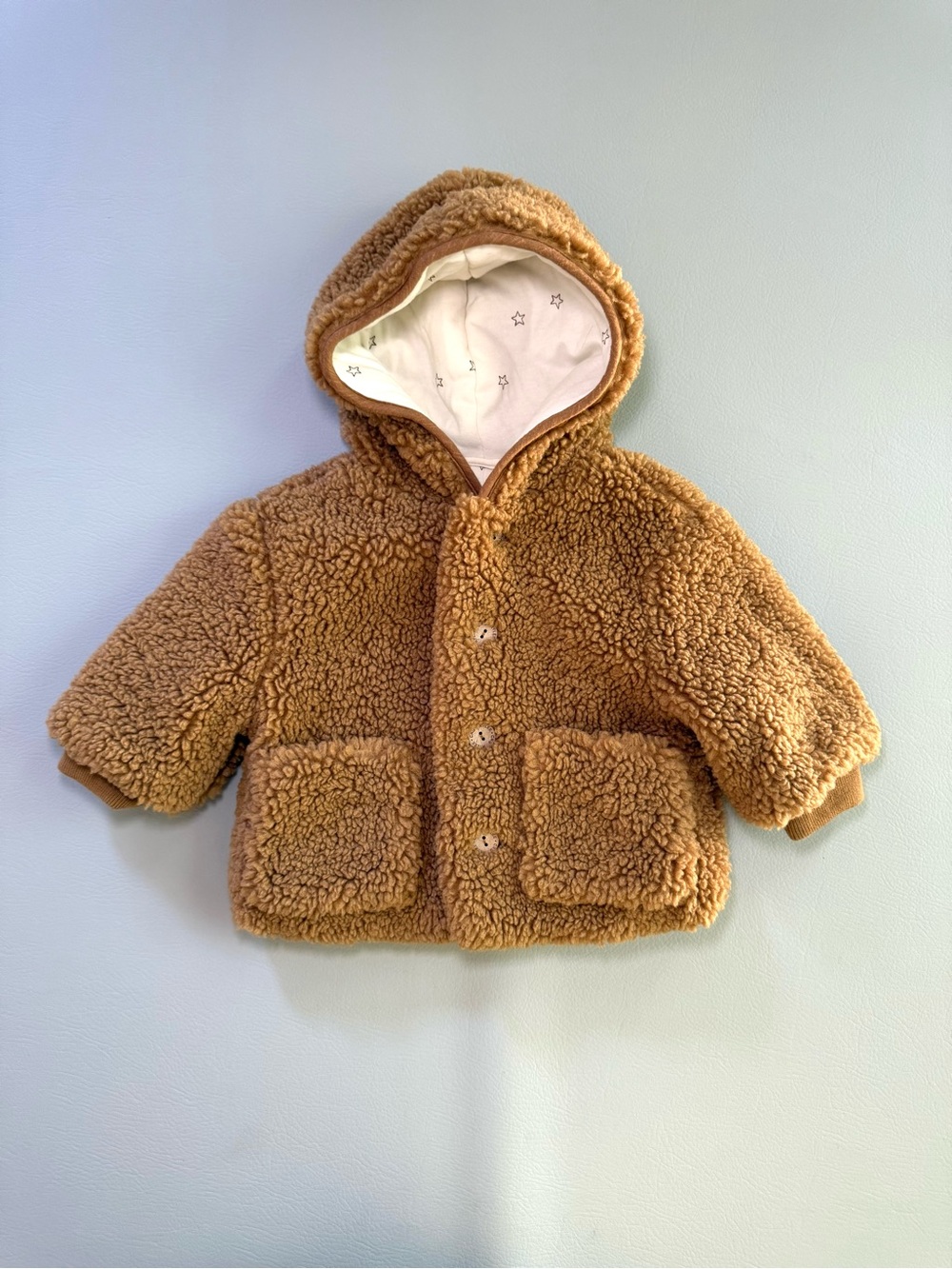 Rylee + Cru Baby Teddy Bear Fleece Brown Hooded Jacket Barn Coat size 3-6M Baby